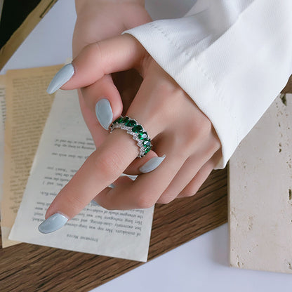 Silver Green Stone Adjustable Ring