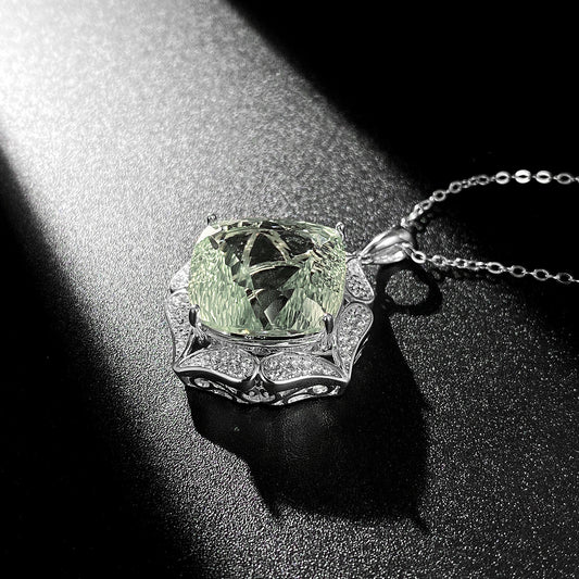 Luxury Silver Natural Green Crystal Necklace