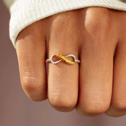 Gold Feather Ring With Rhinestones